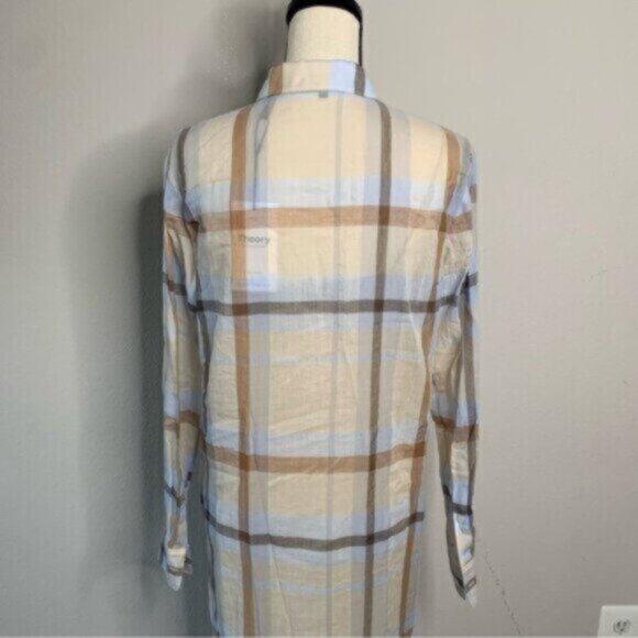 NWT Theory Sheer Plaid Maxi Shirt Dress - Picture 9 of 12